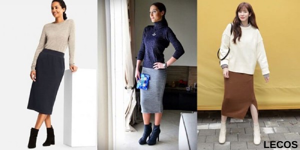 Phối boot cổ thấp với chân váy len