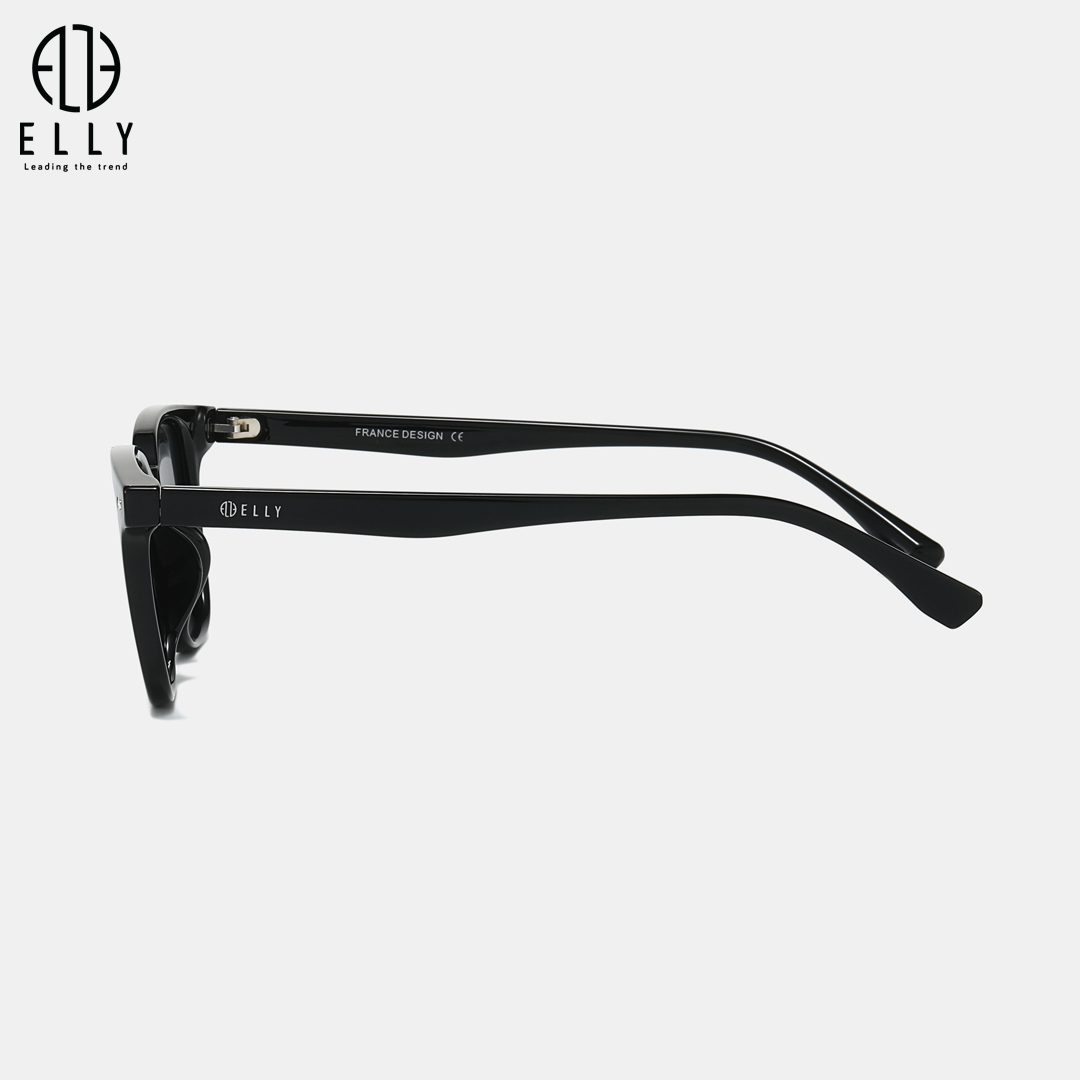 Tên thương hiệu ELLY được khắc tinh xảo trên mắt kính và gọng, thể hiện tinh thần thời trang cao cấp và khẳng định giá trị thương hiệu trong từng chi tiết
