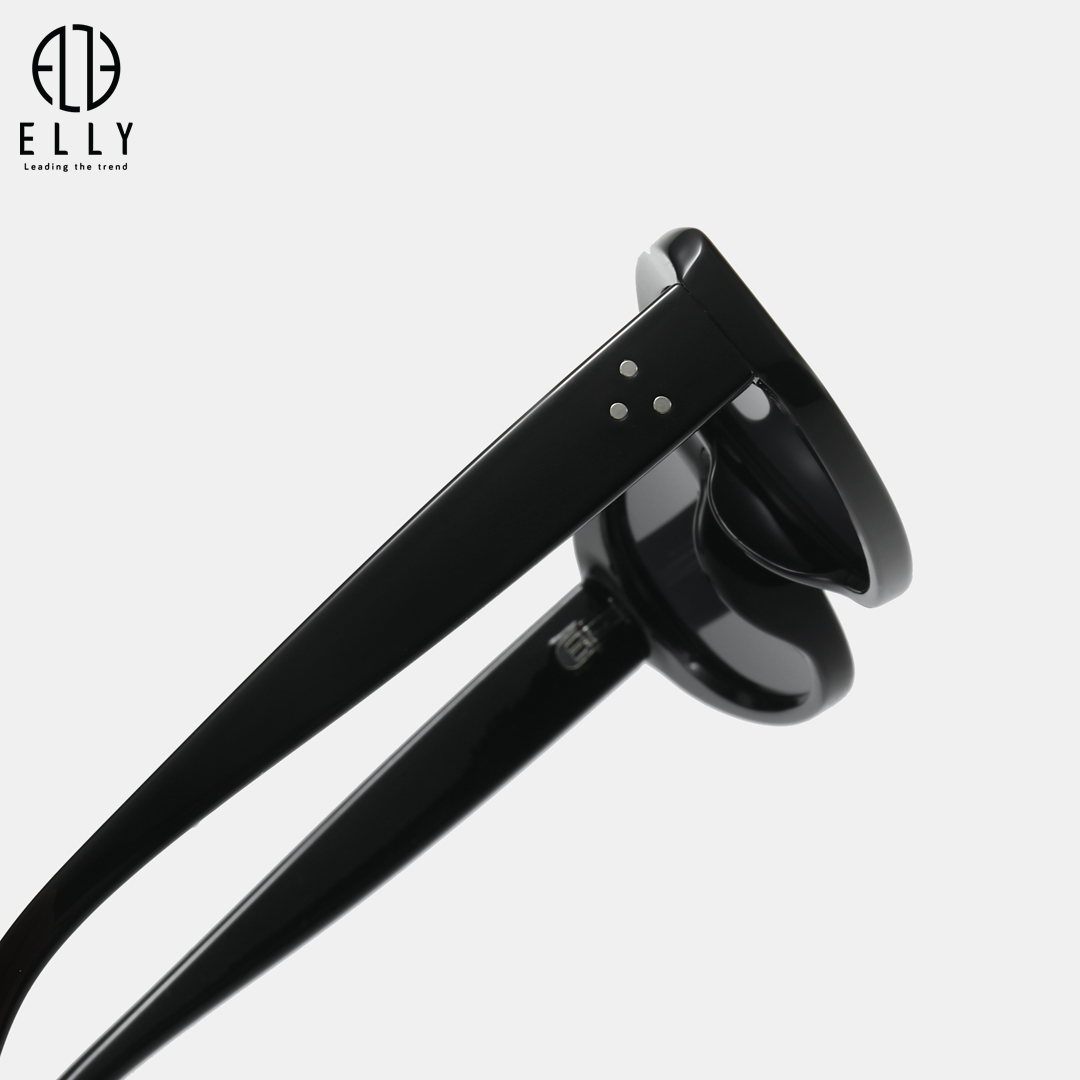 Gọng kính làm từ nhựa PC cao cấp, bền nhẹ, giữ form tốt; phần sống mũi liền bằng nhựa giúp đeo êm ái và chắc chắn.