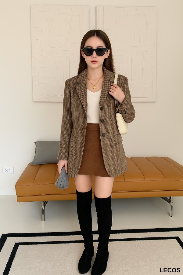 Phối đồ boot cổ cao với blazer