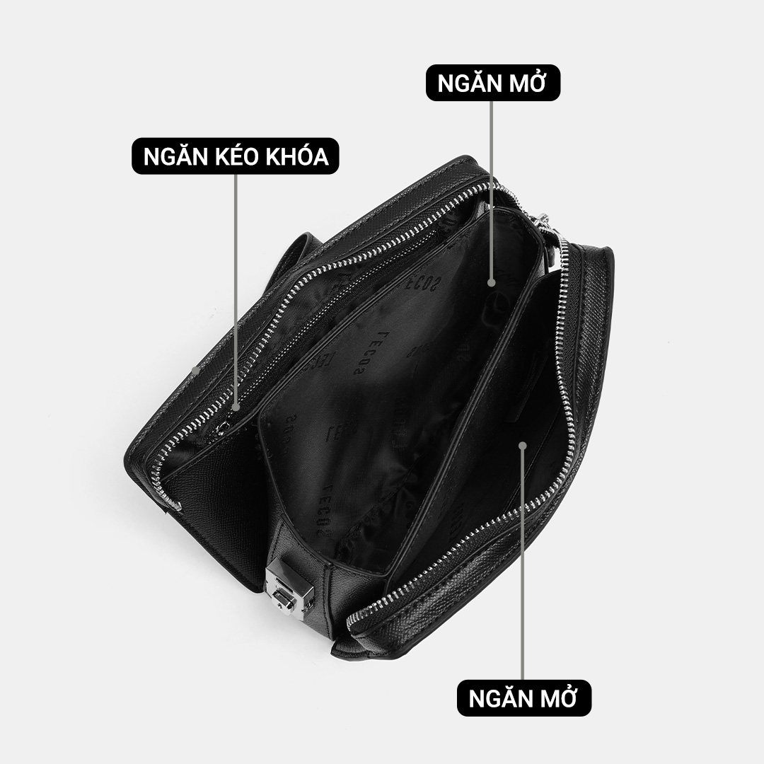 Clutch với 1 ngăn chính lớn, bên trong có ngăn khóa kéo, ngăn mở giúp quý ông dễ dàng sắp xếp đồ đạc ngăn nắp và tiện lợi
