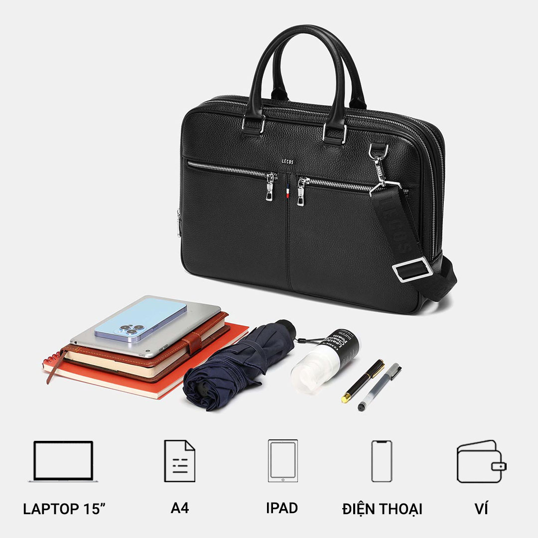 LECOS - LT10 với thiết kế rộng rãi, có nhiều ngăn, có thể đựng laptop, sổ sách, ipad, điện thoại và nhiều đồ dùng cá nhân khác