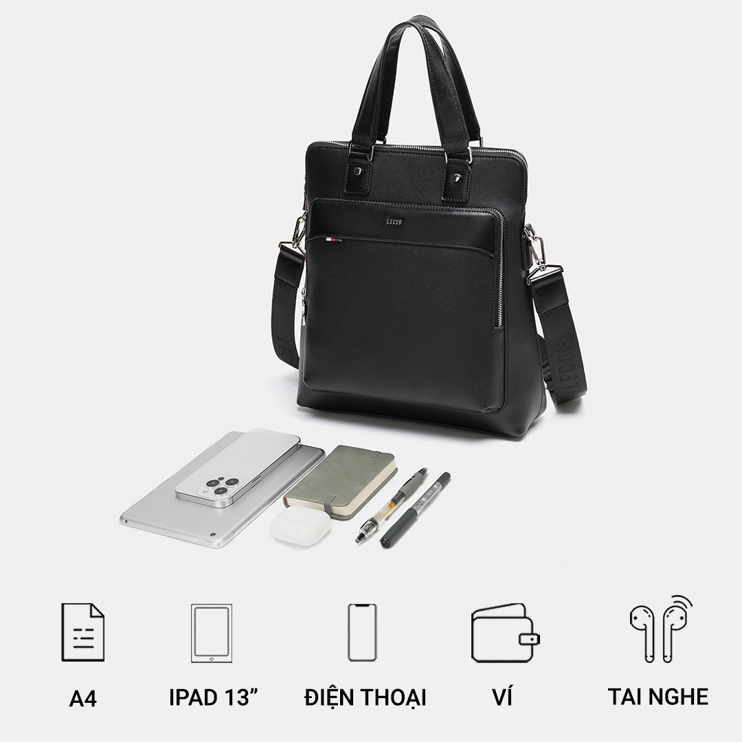 LECOS LT12 với thiết kế rộng rãi, có nhiều ngăn, có thể đựng ipad, điện thoại và nhiều đồ dùng cá nhân khác