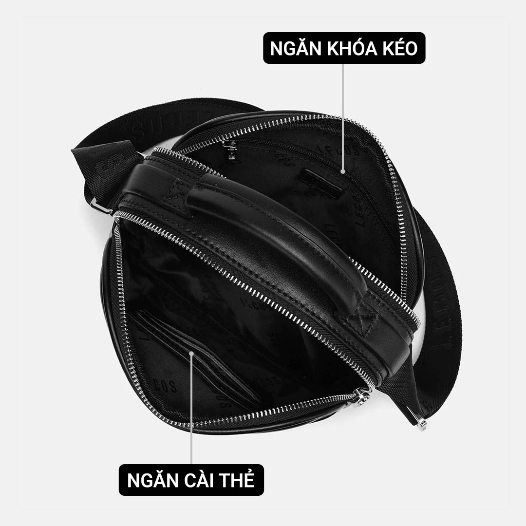 Túi với 2 ngăn chính lớn có khóa kéo, bên trong có ngăn cài thẻ và ngăn phụ có khóa kéo giúp quý ông dễ dàng sắp xếp đồ đạc ngăn nắp và tiện lợi
