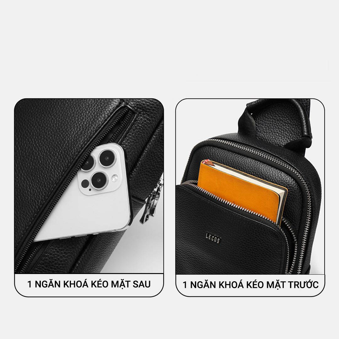 Ngăn khóa kéo ở cả mặt trước và sau túi  rất tiện dụng để các vật dụng cá nhân hàng ngày của quý ông