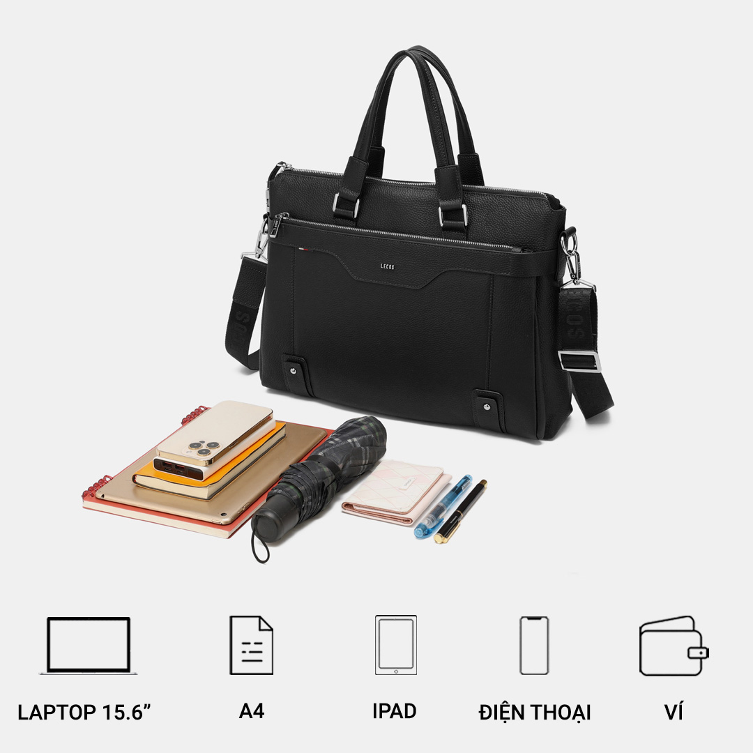 LECOS - LT15 với thiết kế rộng rãi, có nhiều ngăn, có thể đựng laptop, sổ sách, ipad, điện thoại và nhiều đồ dùng cá nhân khác