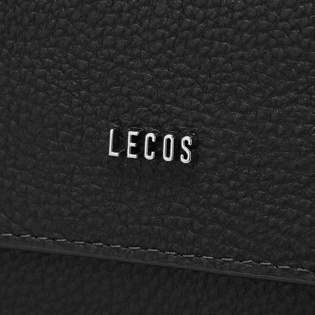 Logo LECOS màu bạc sang trọng được gắn mặt trước thân túi nổi bật thương hiệu và khẳng định chất lượng sản phẩm cao cấp chính hãng