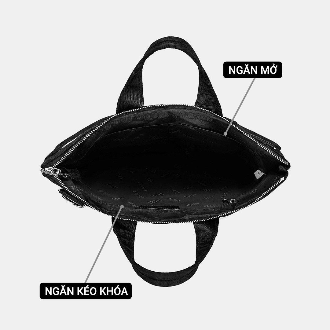 Túi với 1 ngăn chính lớn có khóa kéo, bên trong túi còn có thêm một ngăn mở & một ngăn có khóa kéo khác giúp quý ông dễ dàng sắp xếp đồ đạc ngăn nắp và tiện lợi