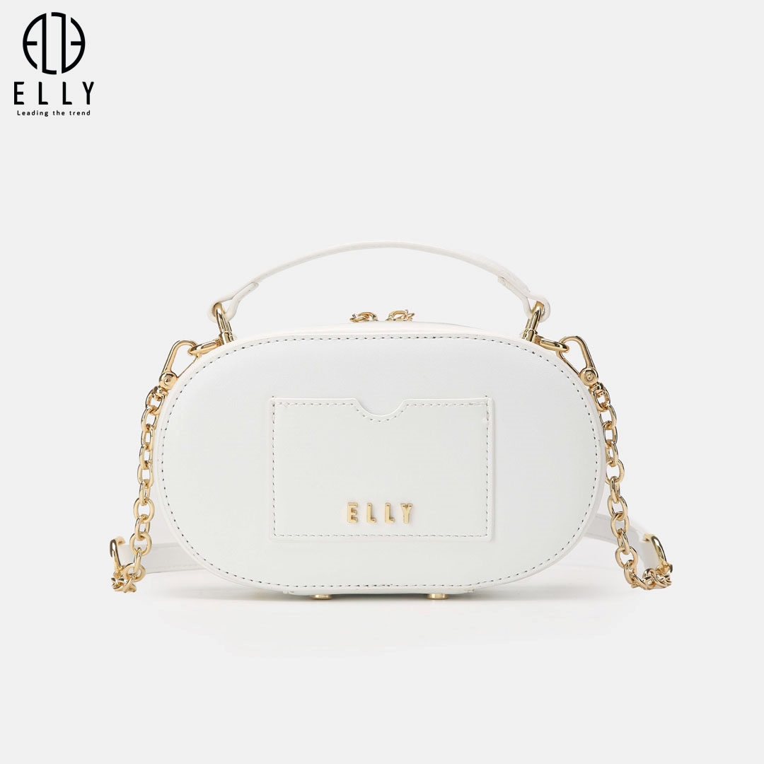 Mặt sau của chiếc túi được thiết kế tinh tế, nổi bật với logo ELLY và một ngăn nhỏ đựng card