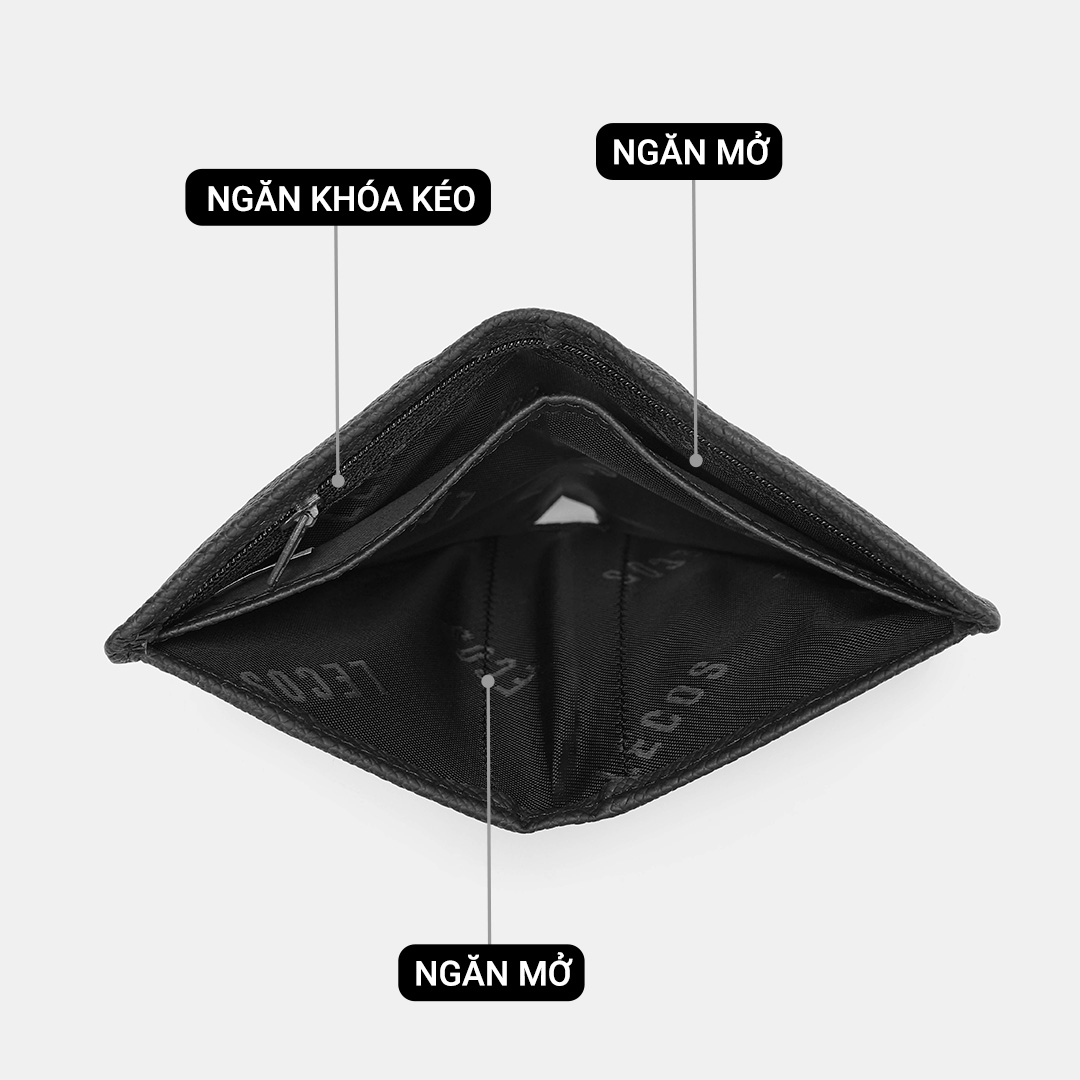 Thiết kế ví mở dọc bên trong có 1 ngăn ngang dài, một ngăn có khoá kéo và một số ngăn cài thẻ giúp quý ông dễ dàng sắp xếp tiền bạc, thẻ, ảnh các loại...ngăn nắp và tiện lợi