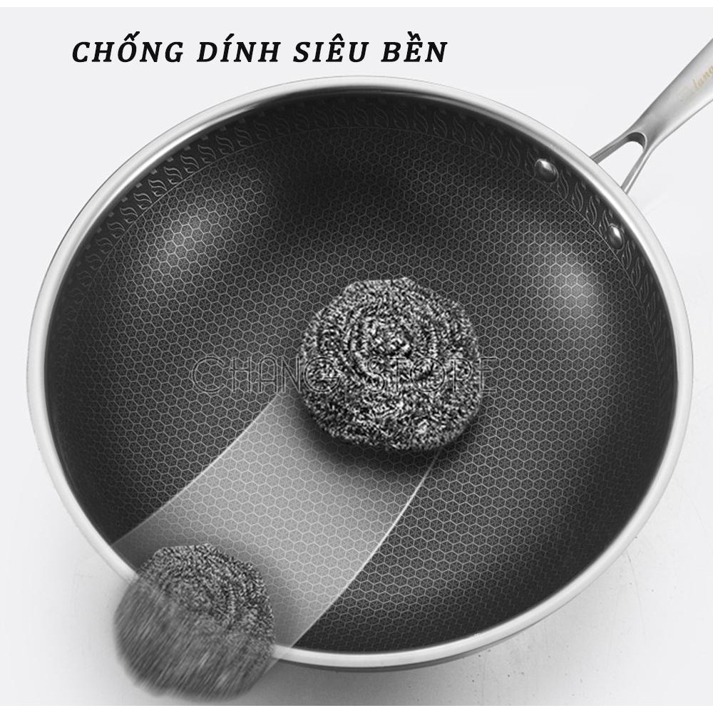 Chảo Chống Dính Sâu Lòng Vân Đá Tổ Ong Dùng Được Cho Mọi Loại Bếp Chất Liệu Inox 3 Lớp Cao Cấp.