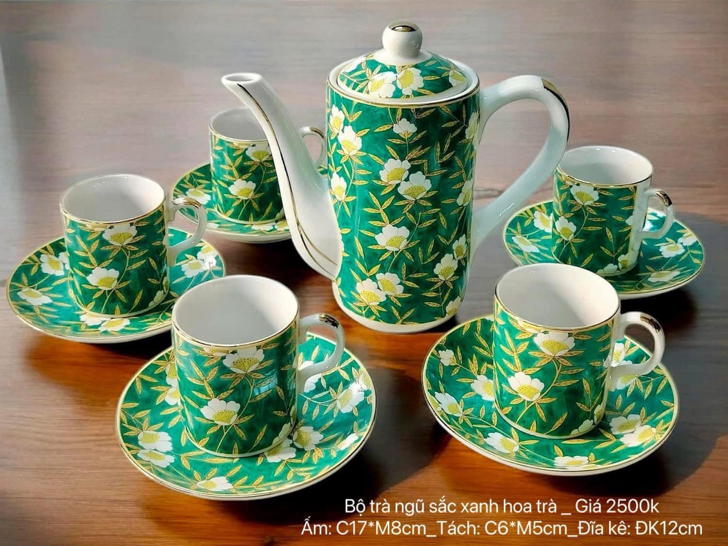 Bộ trà ngũ sắc xanh hoa trà