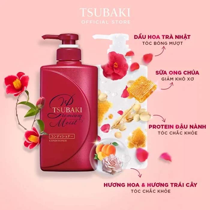 Dầu xả Tsubaki Premium Repair giúp tóc bóng mượt chai 490ml - màu đỏ