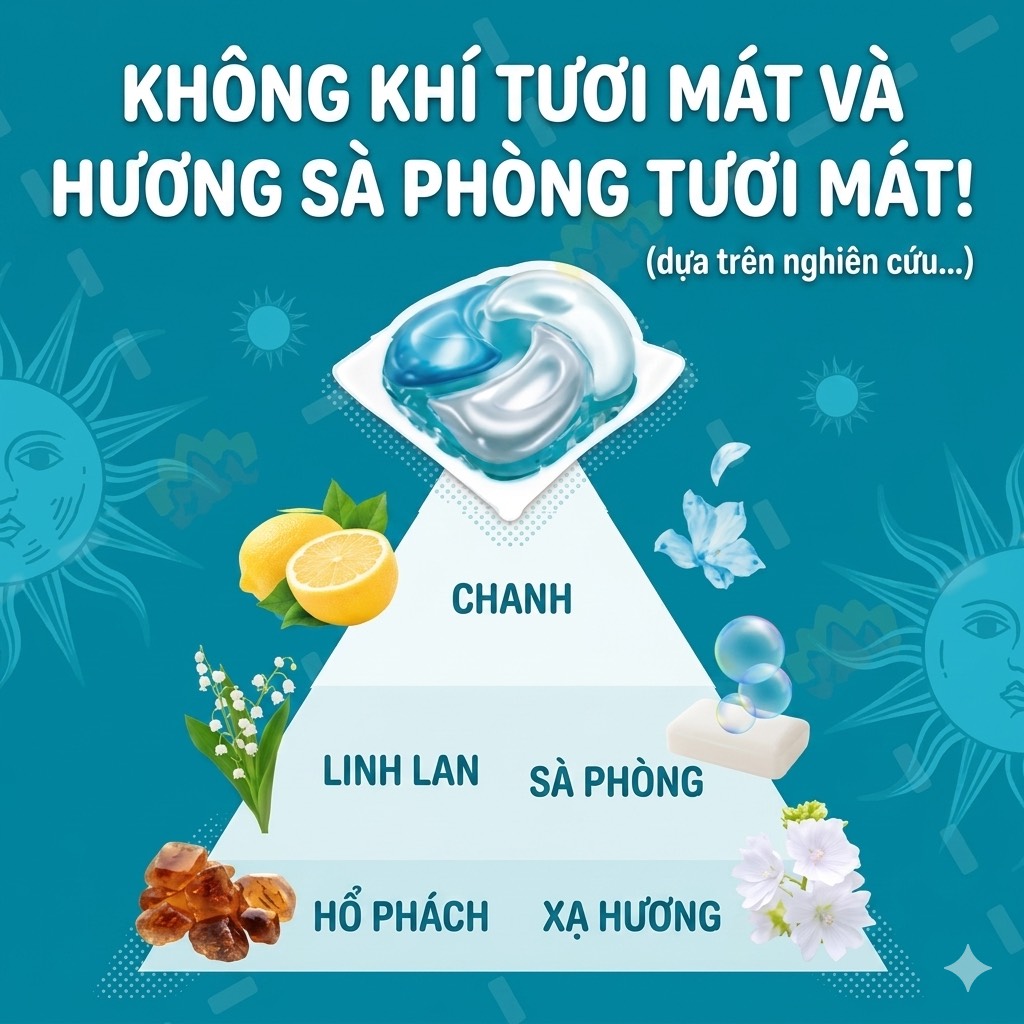 Viên giặt 4D xanh P&G Bold Gel Ball Sun & Fresh Soap 28 viên