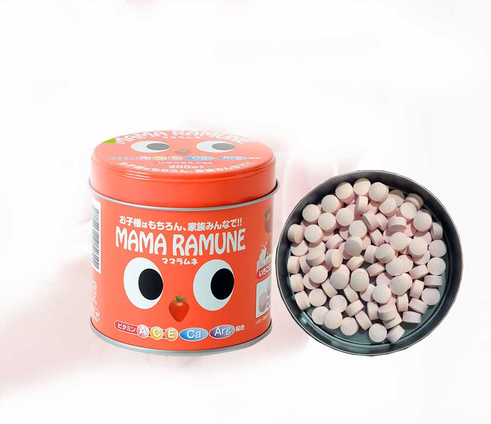 Kẹo biếng ăn cho bé Mama Ramune vị dâu 200 viên (mẫu mới)