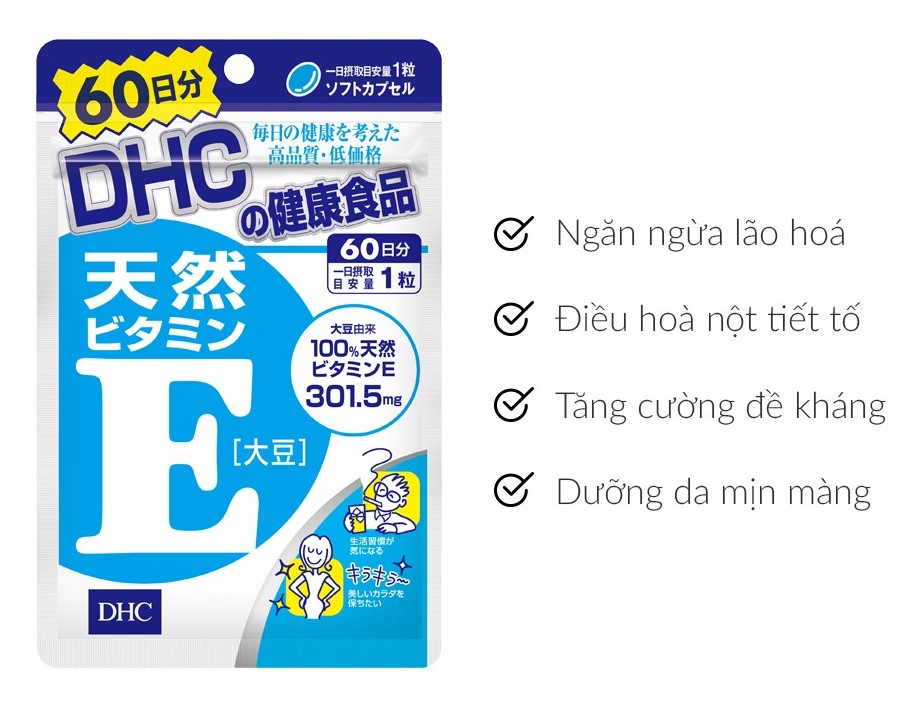 Viên uống Vitamin E DHC tự nhiên 60 ngày gói 60 viên