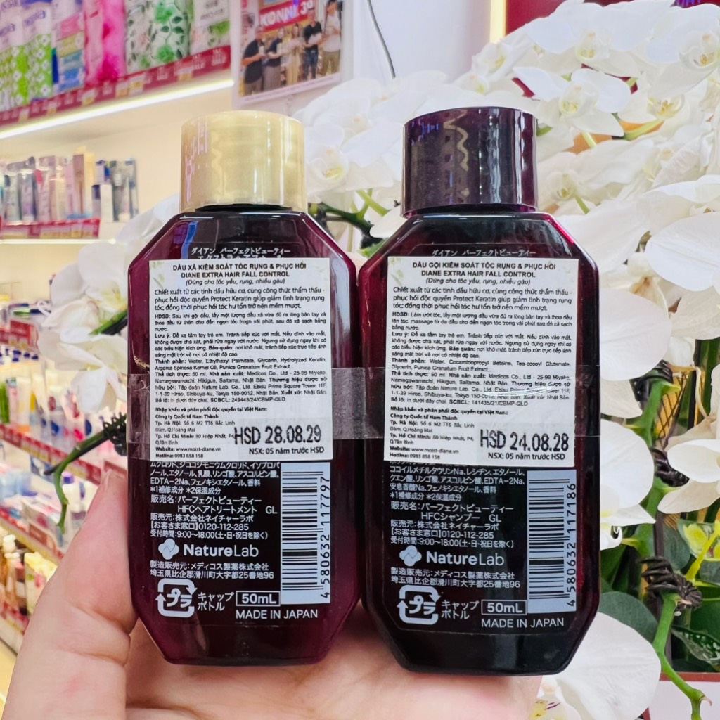 Cặp gội xả đi du lịch đi công tác Diane Moist giảm rụng tóc phục hồi hư tổn (2 chai 50ml)