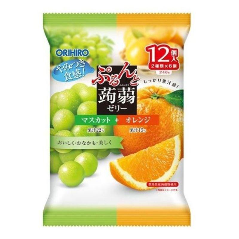 Thạch Orihiro mix 2 vị hoa quả 12 chiếc x 18g (nhiều vị) (Vị nho xanh và  cam 240g)
