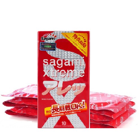 Bao cao su Sagami Xtreme Feel Long hộp 10 chiếc - có chấm nổi, có màu