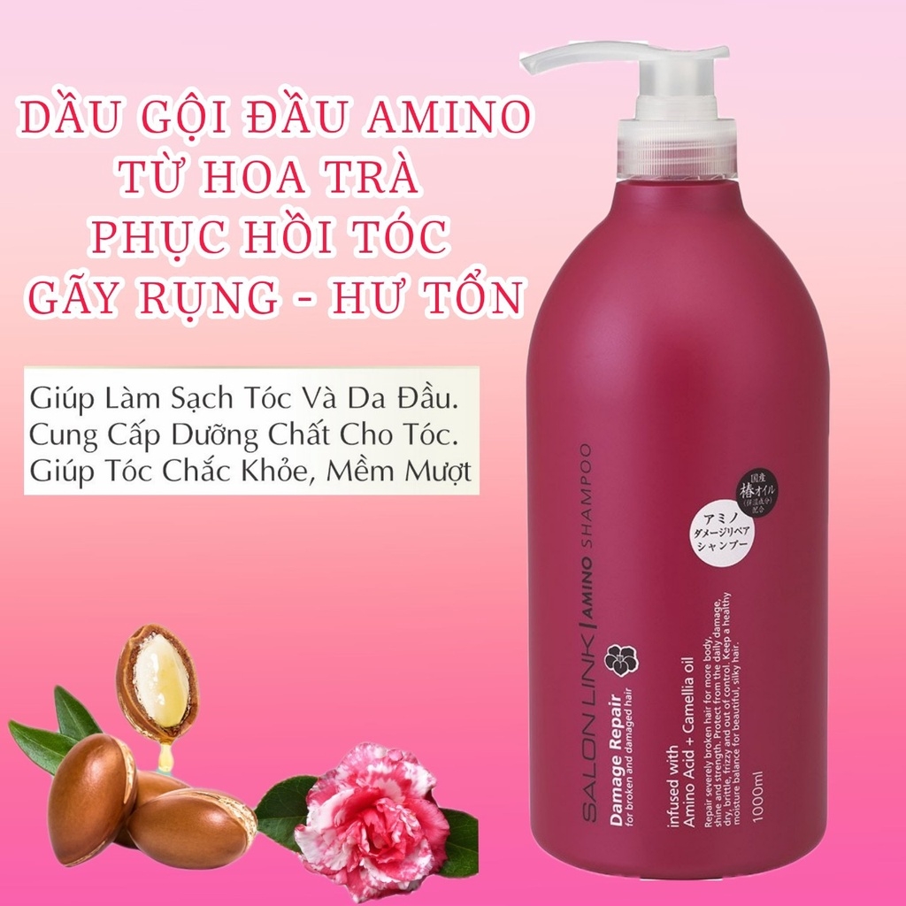 Dầu gội phục hồi tóc hư tổn chiết xuất hoa trà Salonlink amino 1000ml