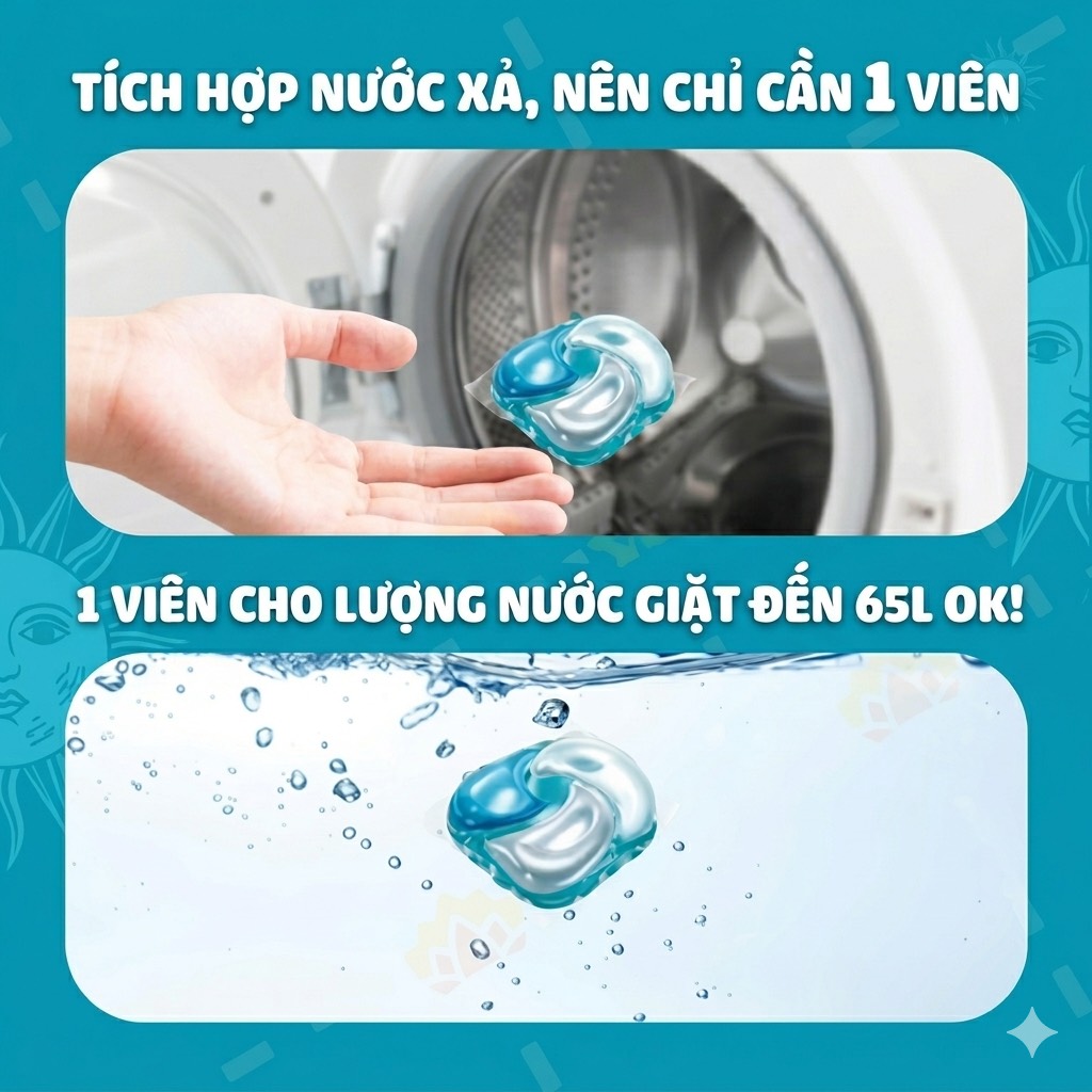 Viên giặt 4D xanh P&G Bold Gel Ball Sun & Fresh Soap 28 viên