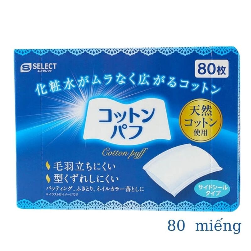 Bông tẩy trang S Select mềm mại, thân thiện với da hộp 80 miếng