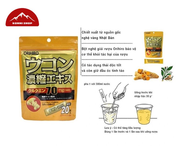 Bột nghệ giải rượu Orihiro Ukon 70mg túi 20 gói