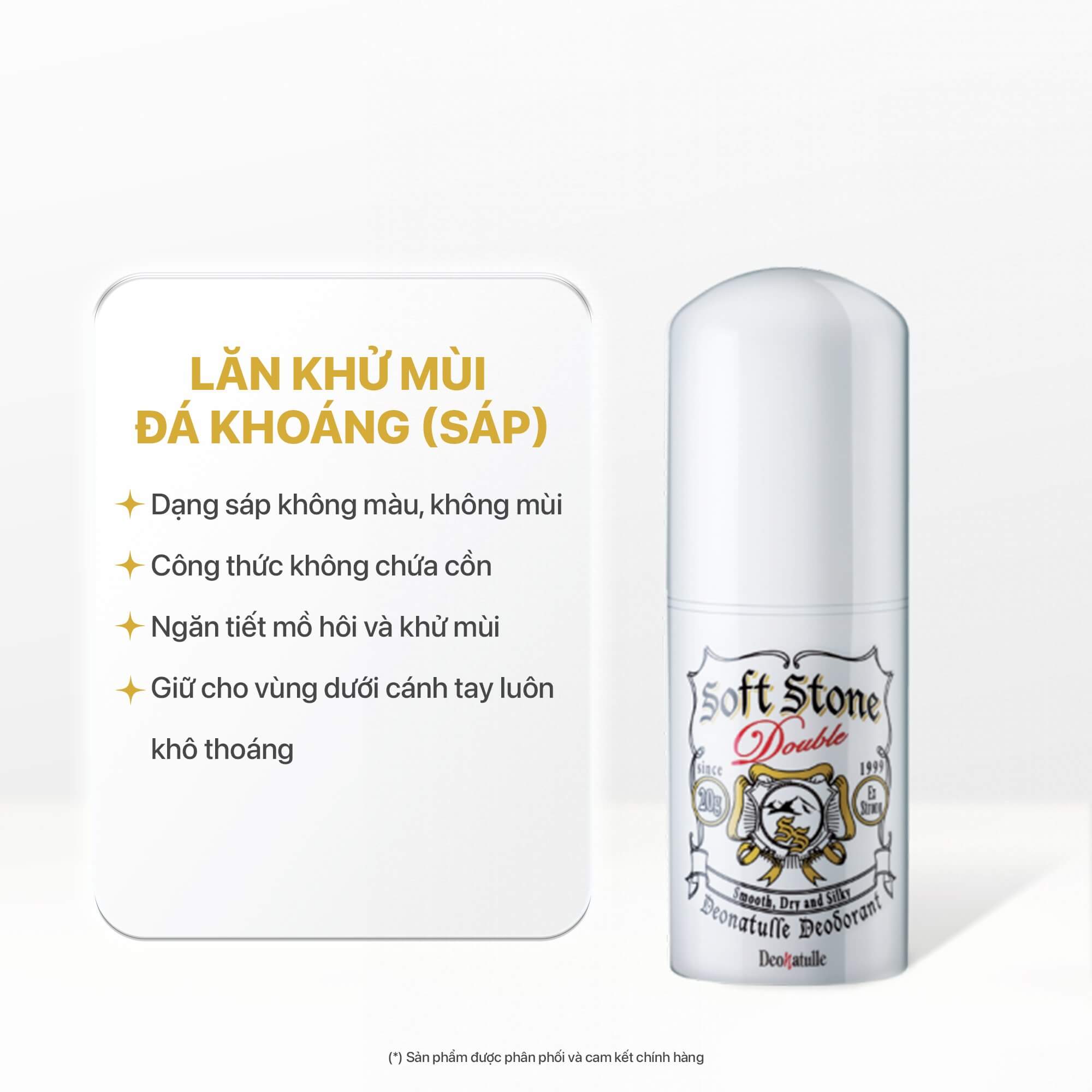 Lăn khử mùi Softstone Double Deonatulle đá khoáng 20g (mẫu mới)