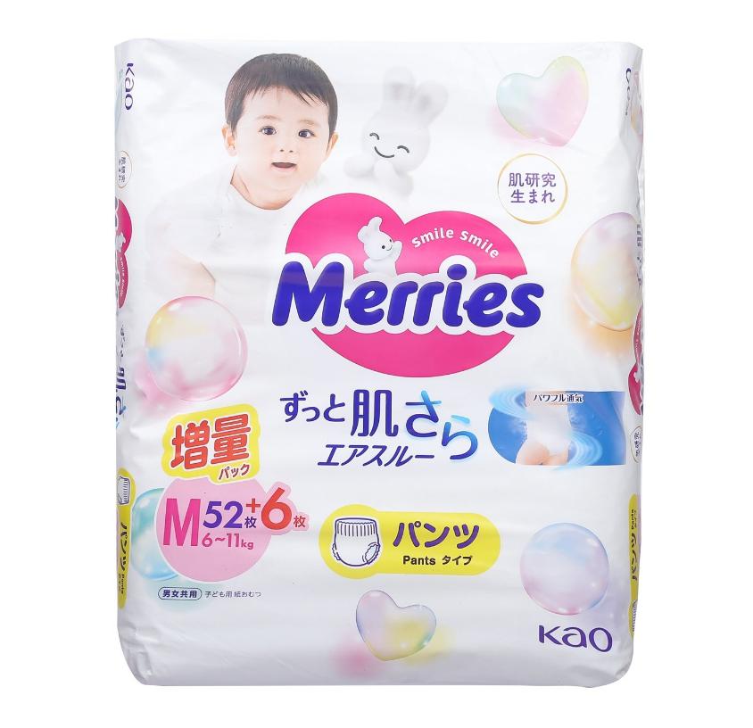 Bỉm Merries tã dán size M 52+2 miếng