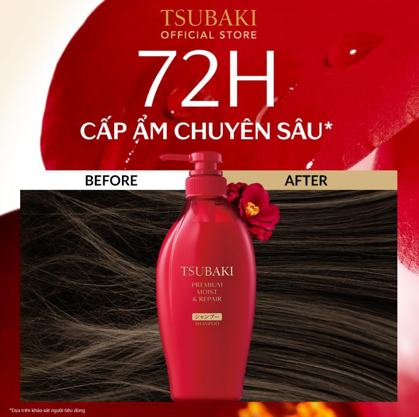 Dầu gội Tsubaki phục hồi bóng mượt 450ml màu đỏ