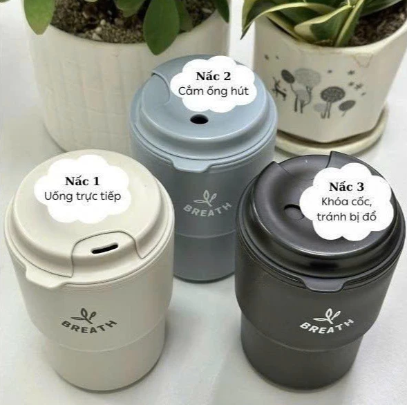 Cốc uống nước nắp xoay nhựa có cắm được ống hút