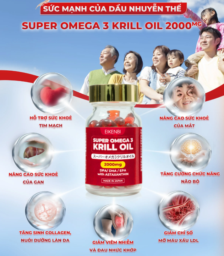 Viên uống dầu nhuyễn thể Super Omega 3 Krill Oil 2000mg Eikenbi 60 viên