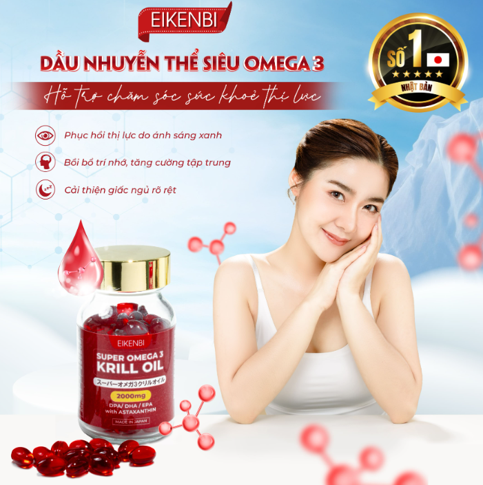 Viên uống dầu nhuyễn thể Super Omega 3 Krill Oil 2000mg Eikenbi 60 viên
