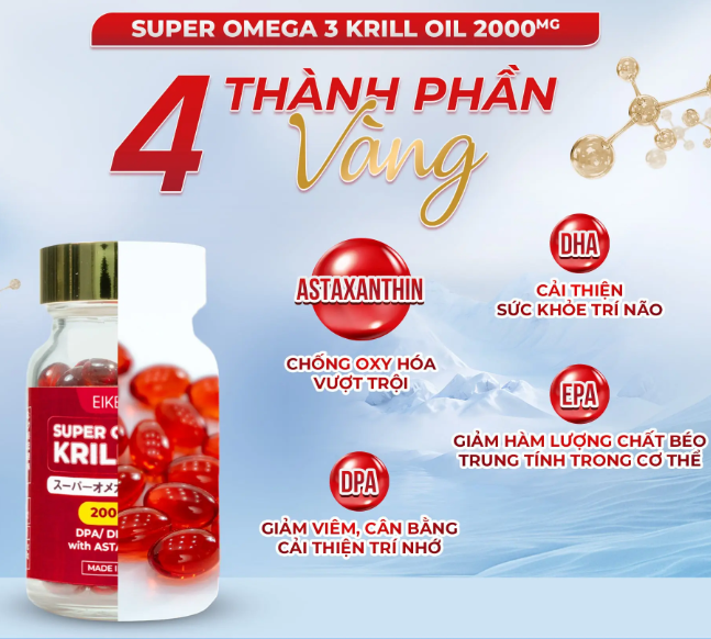 Viên uống dầu nhuyễn thể Super Omega 3 Krill Oil 2000mg Eikenbi 60 viên