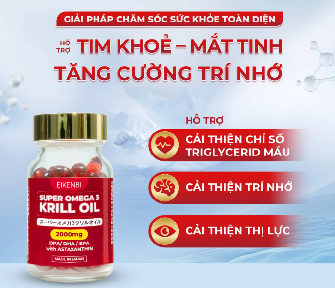 Viên uống dầu nhuyễn thể Super Omega 3 Krill Oil 2000mg Eikenbi 60 viên