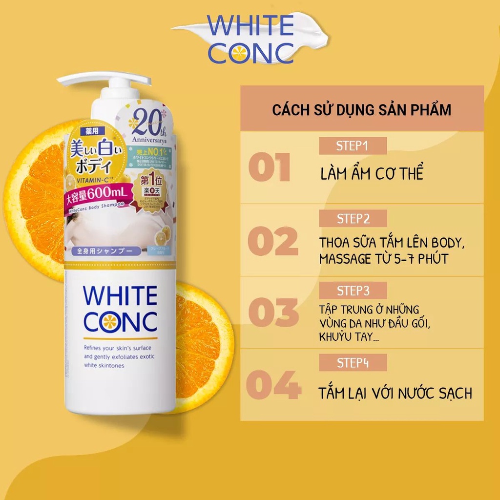 Sữa tắm White Conc Body Shampoo trắng da 600ml