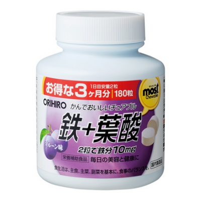 Viên nhai bổ sung sắt, acid Folic Orihiro Most Chewable Iron 180 viên