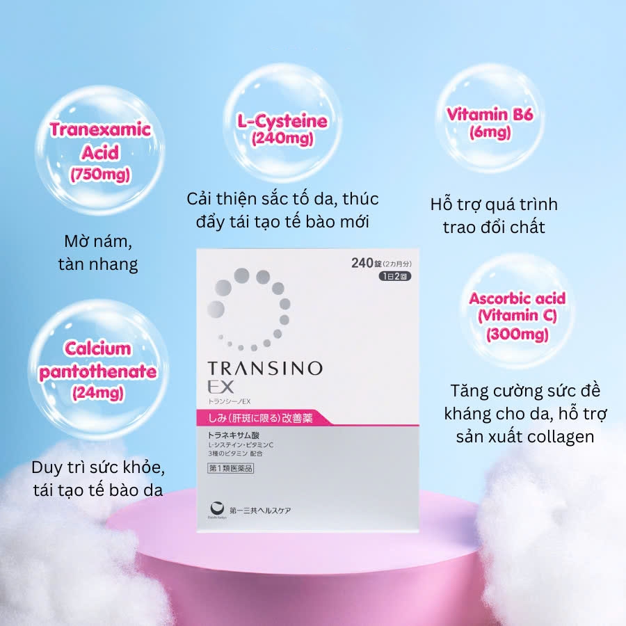 Viên uống trị nám Transino Whitening EX trắng da hộp 240 viên
