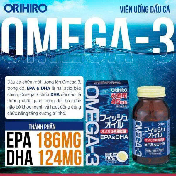 Viên uống Omega 3 Orihiro bổ sung DHA&EPA hộp 180 viên