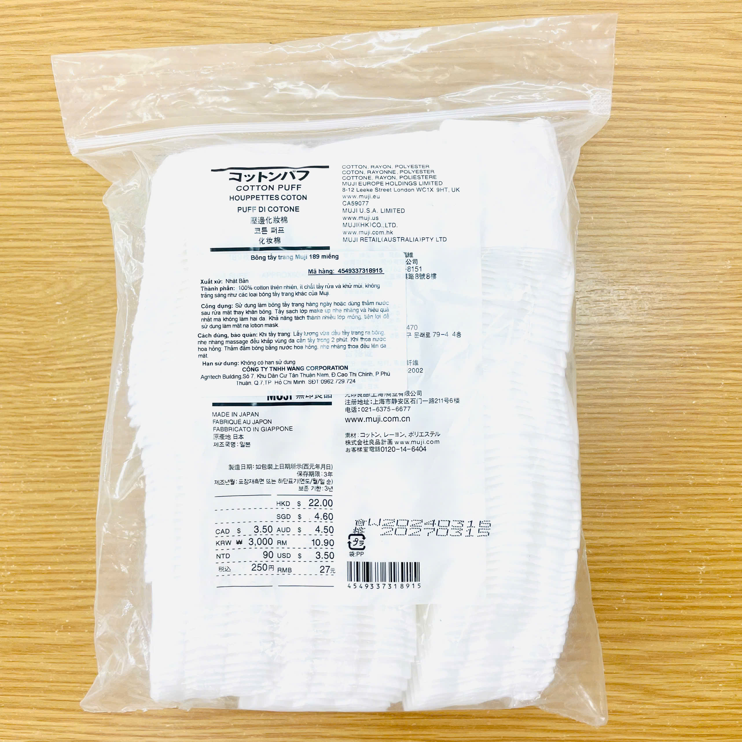 Bông tẩy trang Muji 189 miếng