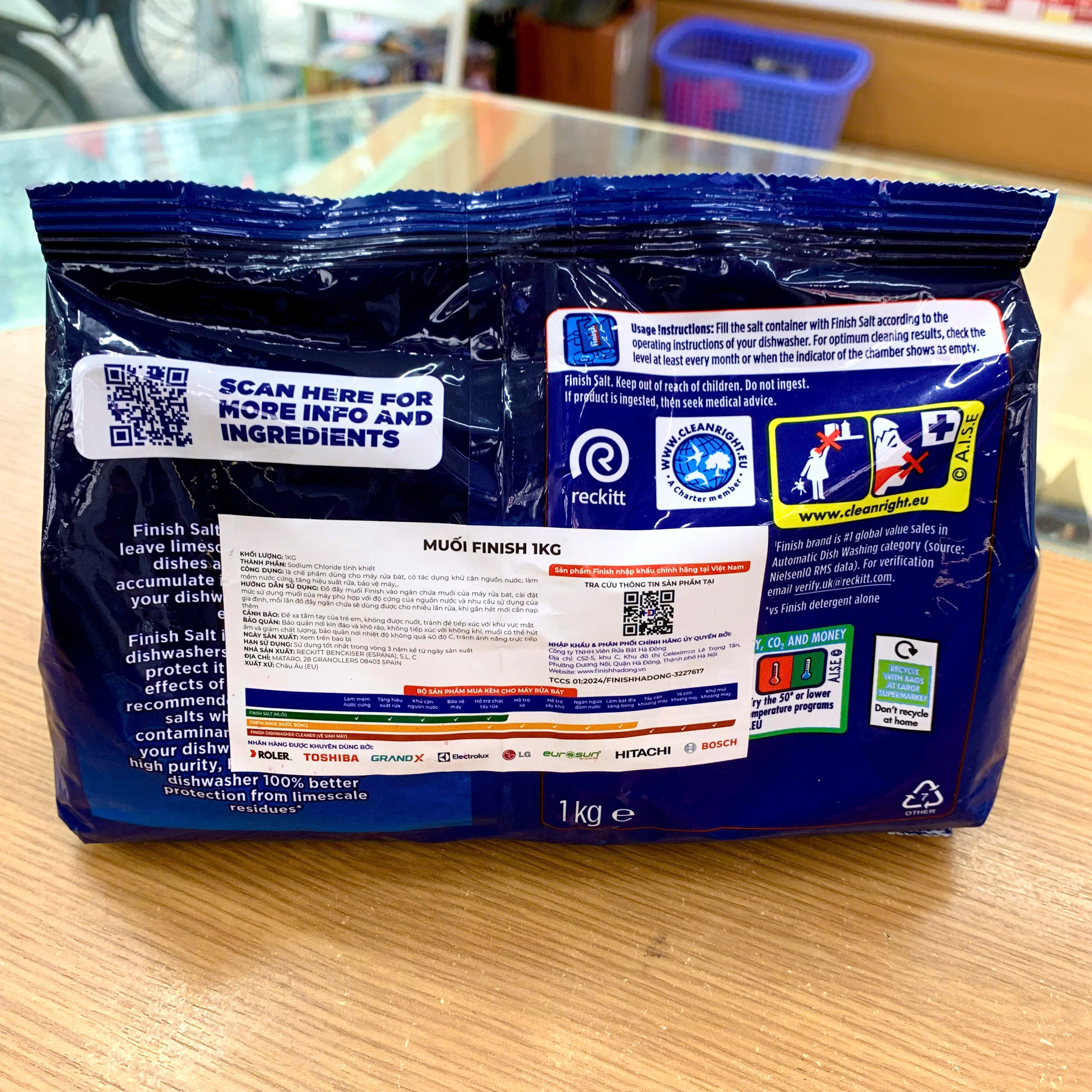 Muối rửa bát Finish 1kg cho máy rửa bát
