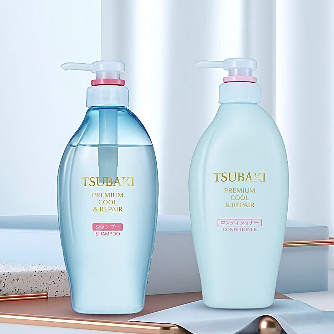 Dầu gội Tsubaki phục hồi, sạch dầu và mát lạnh 450ml màu xanh