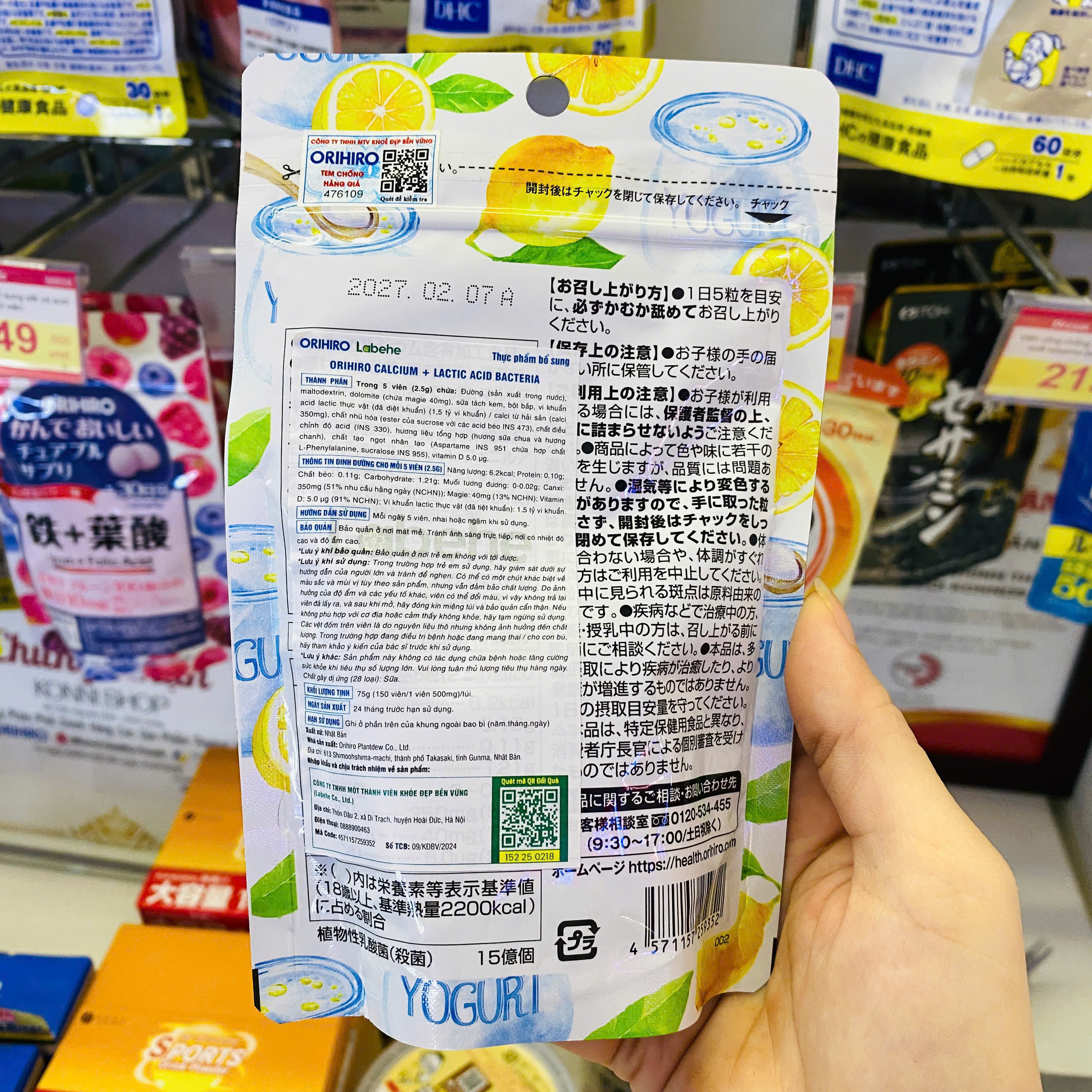 Viên nhai Canxi lợi khuẩn vị chanh sữa chua 150 viên