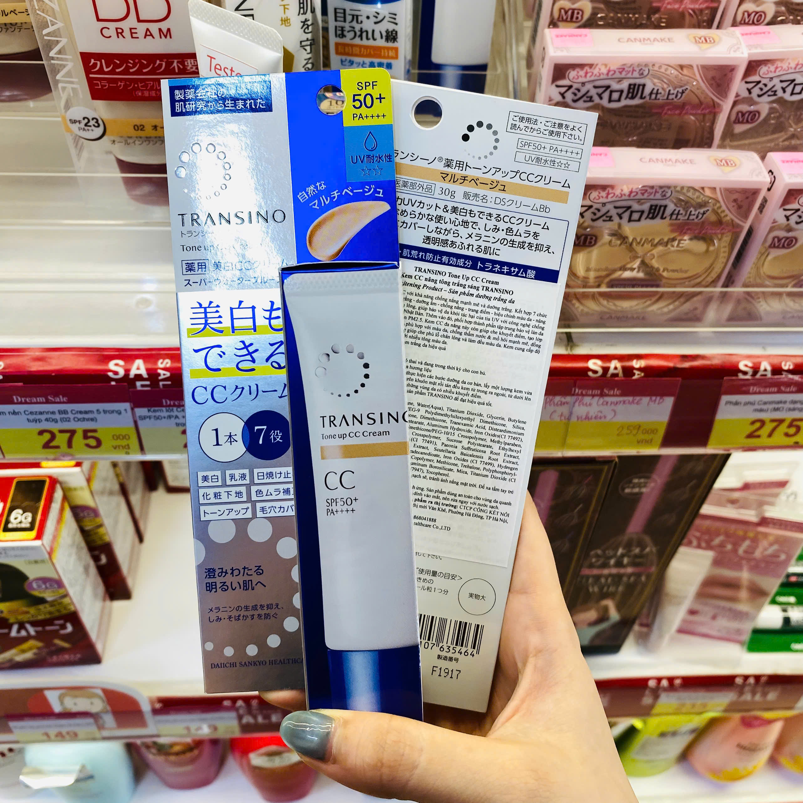 Kem CC nâng tông trắng sáng da Transino SPF50