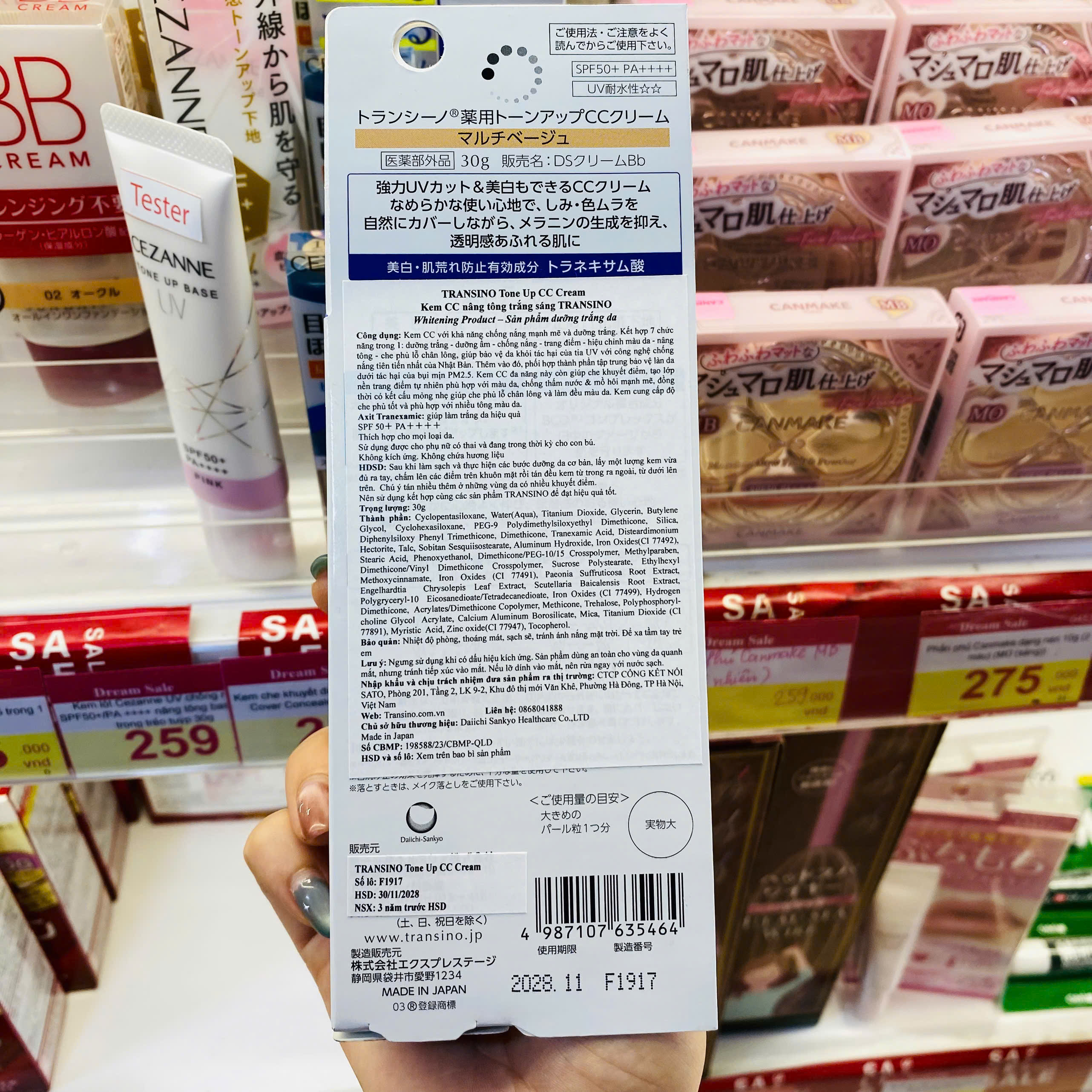 Kem CC nâng tông trắng sáng da Transino SPF50