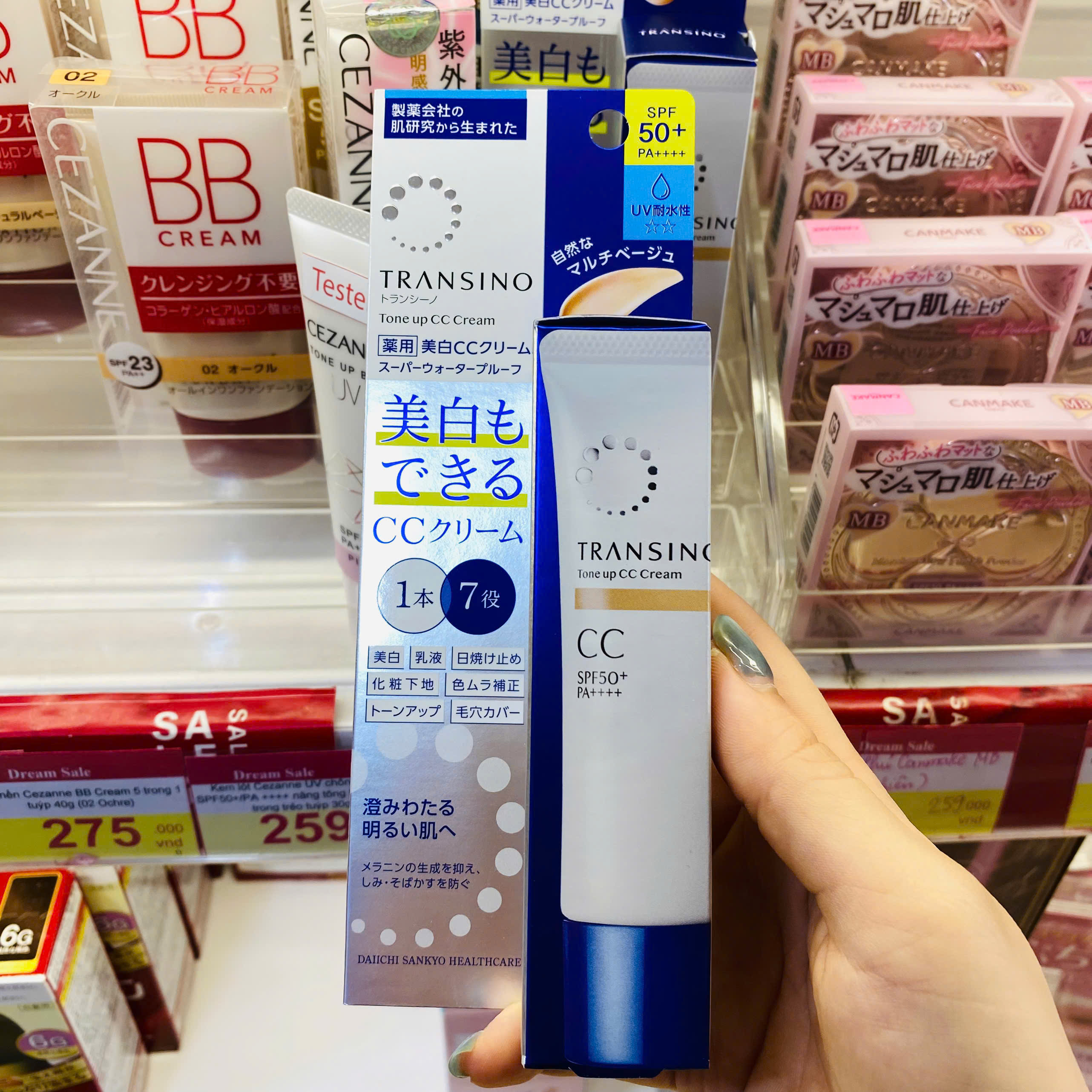 Kem CC nâng tông trắng sáng da Transino SPF50
