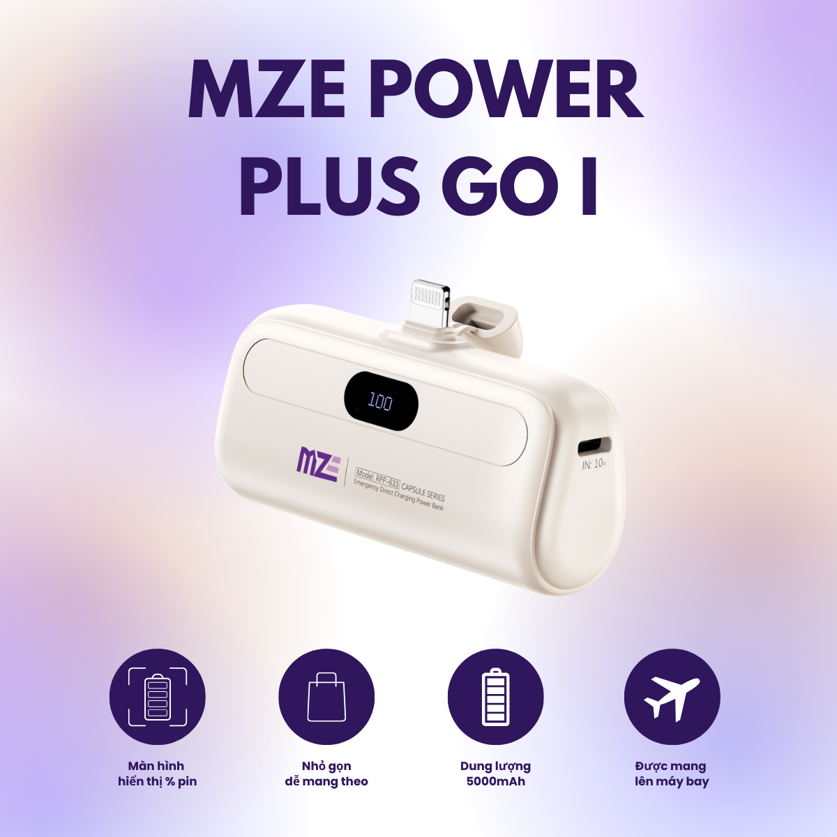 Sạc dự phòng mini không dây MZE Power Plus Go I - BC02, dung lượng 5000mAh