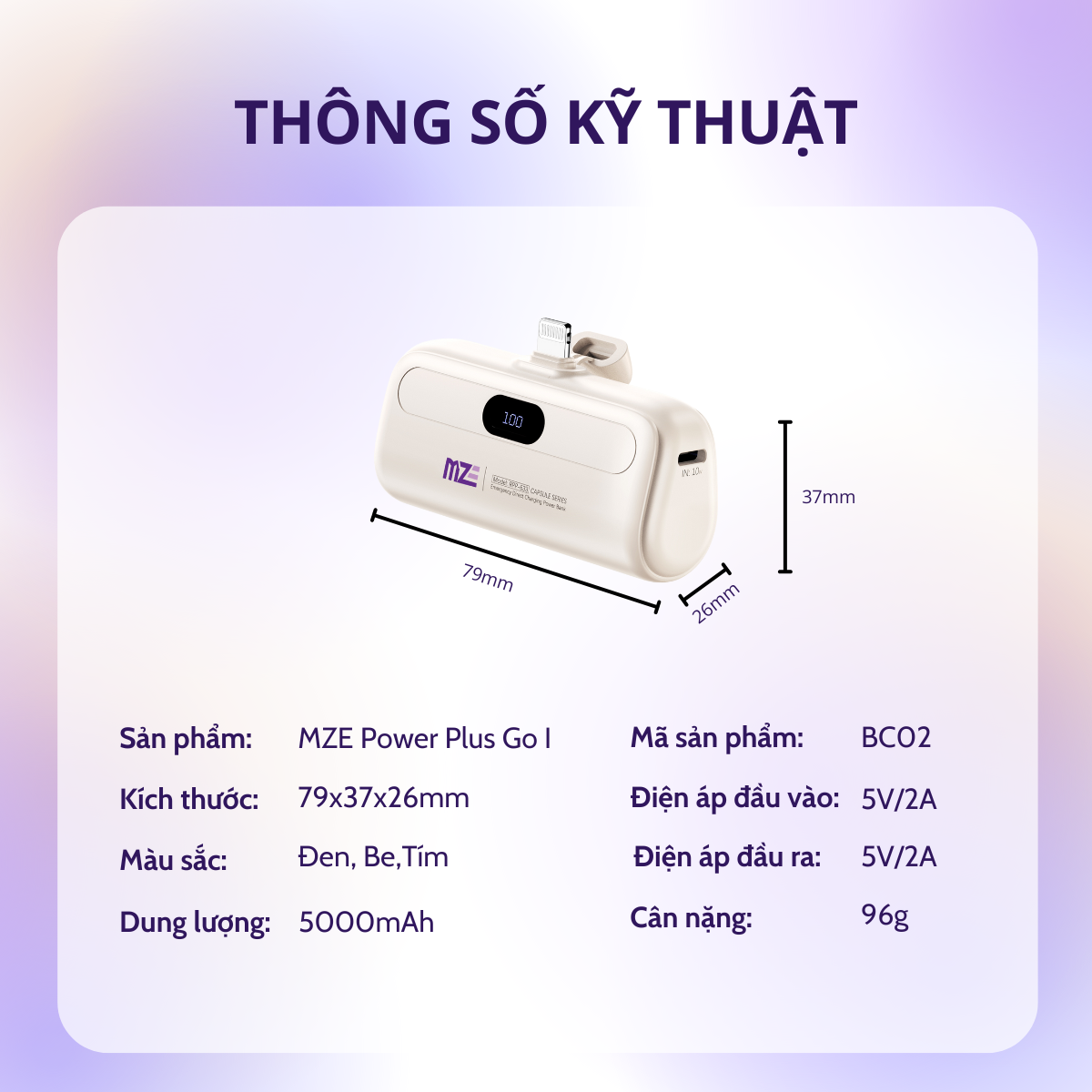 Sạc dự phòng mini không dây MZE Power Plus Go I - BC02, dung lượng 5000mAh