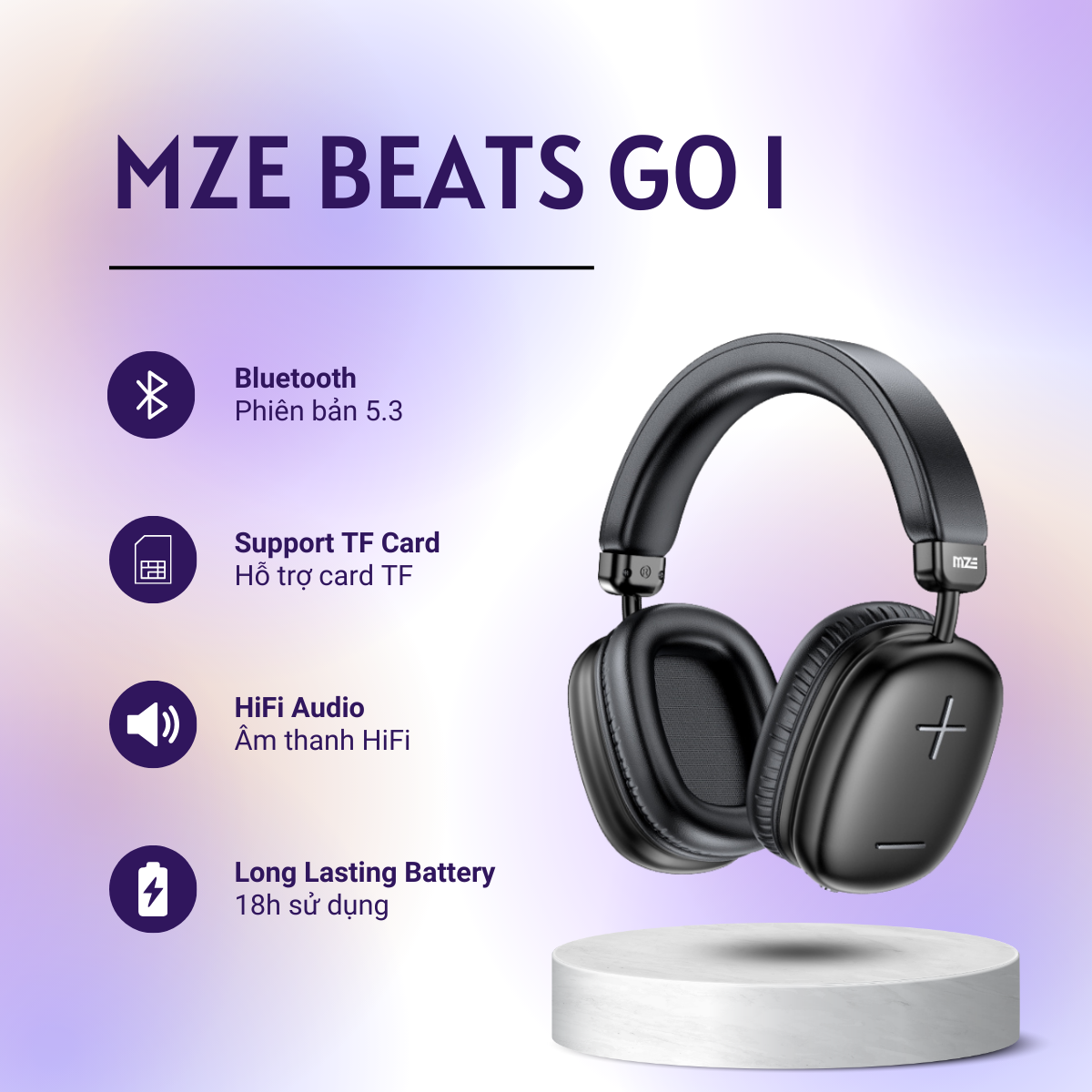 Tai nghe chụp bluetooth MZE Beats Go I - BH01