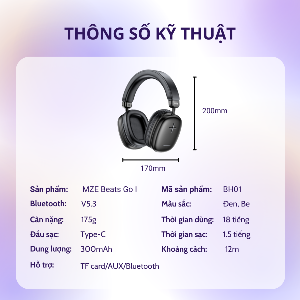 Tai nghe chụp bluetooth MZE Beats Go I - BH01